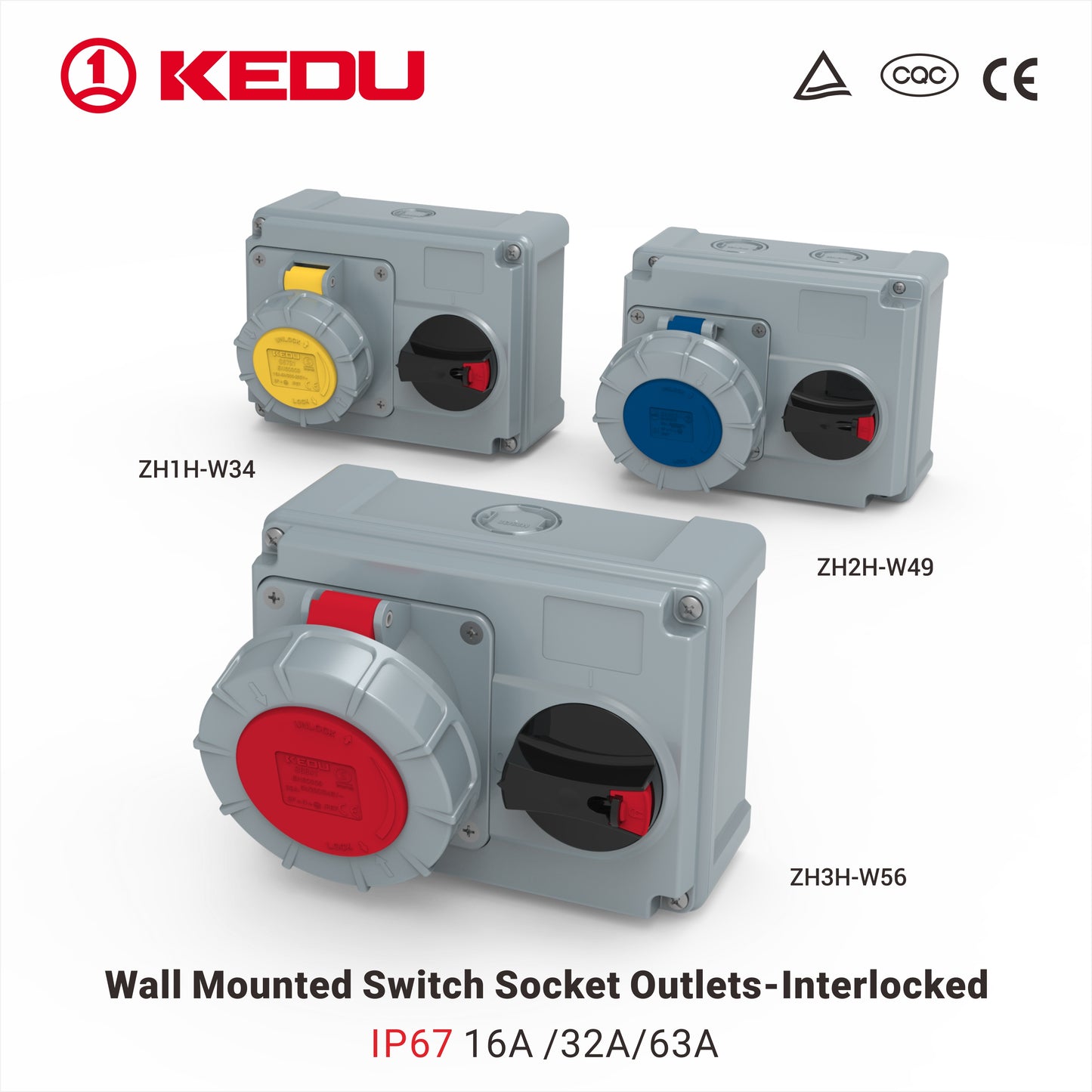 IP67 or IP44   Wall Mounted Socket Outlets  with interlocking or RCCB