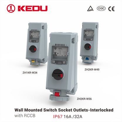 IP67 or IP44   Wall Mounted Socket Outlets  with interlocking or RCCB