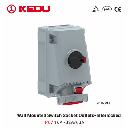 IP67 or IP44   Wall Mounted Socket Outlets  with interlocking or RCCB