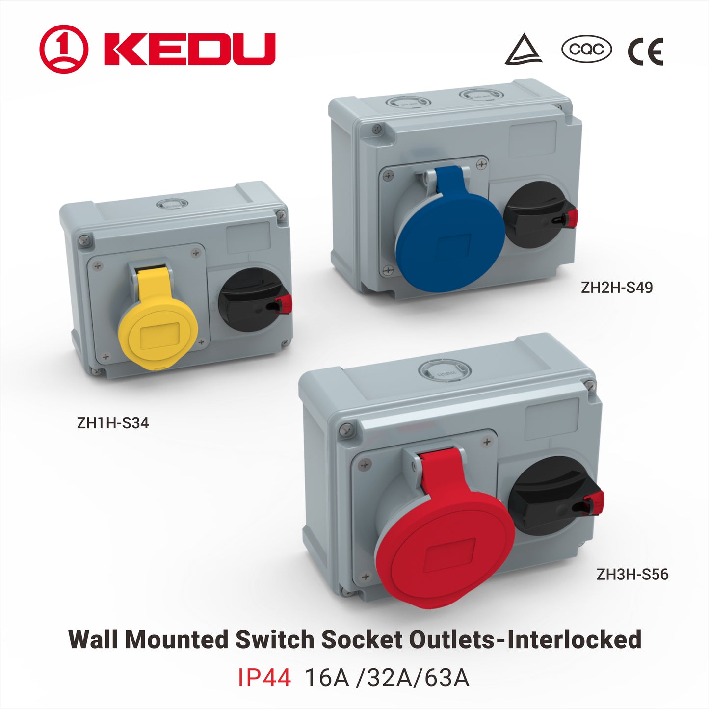 IP67 or IP44   Wall Mounted Socket Outlets  with interlocking or RCCB
