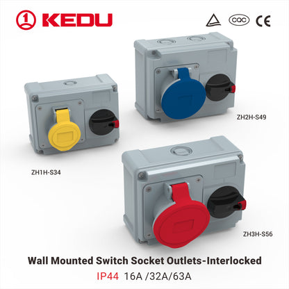 IP67 or IP44   Wall Mounted Socket Outlets  with interlocking or RCCB