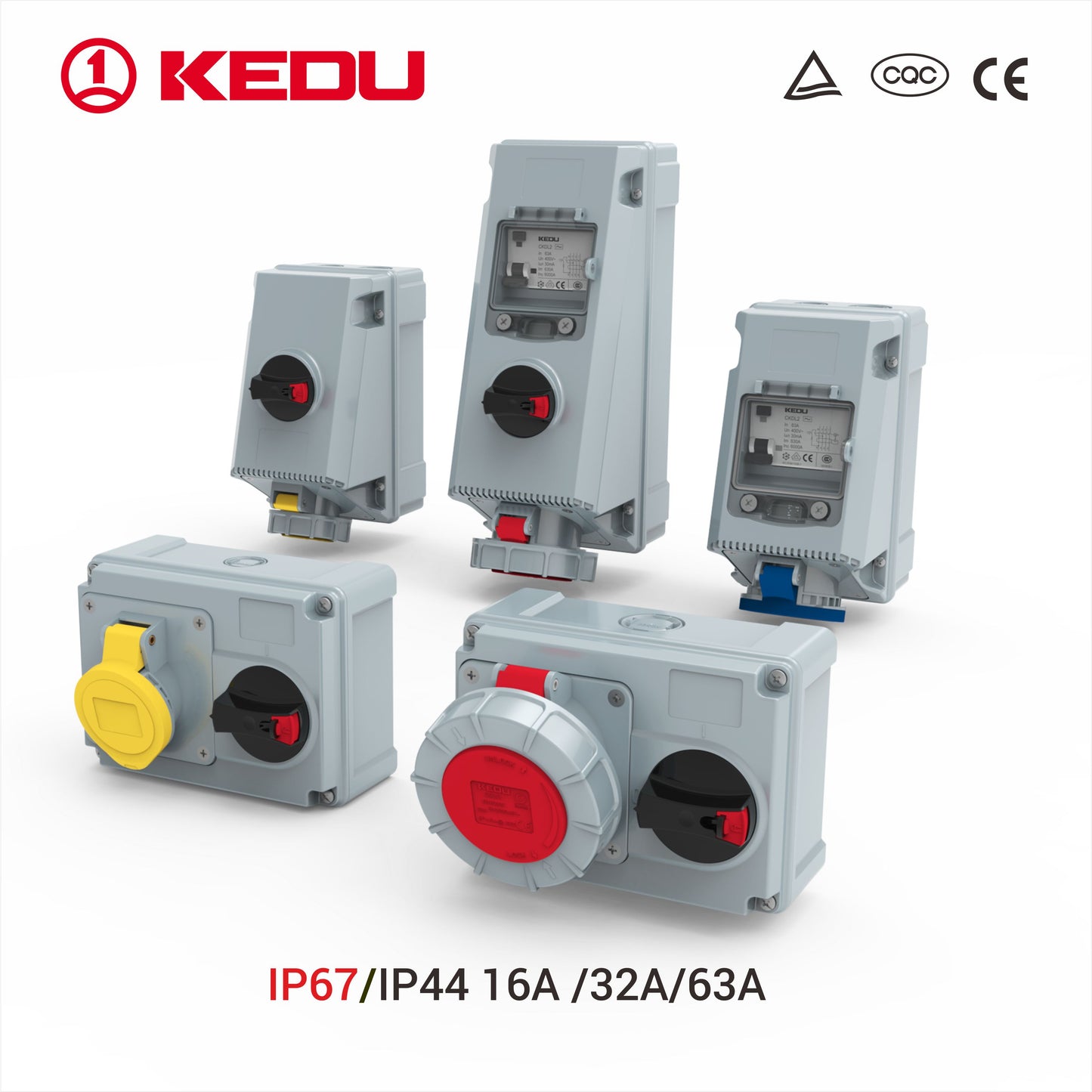 IP67 or IP44   Wall Mounted Socket Outlets  with interlocking or RCCB